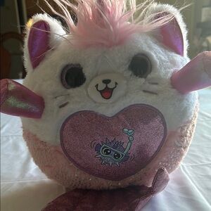 Adorable Pink and White Stuffed Cat with Heart